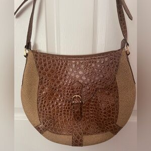 NWOT Eric Javits Raffia Natural Straw Croc Embossed Handbag